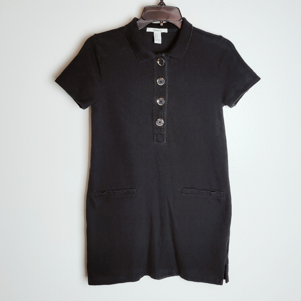 VTG Y2K Forever 21 Women's Polo T-shirt Mini Dress Rhinestone Buttons, Sz S